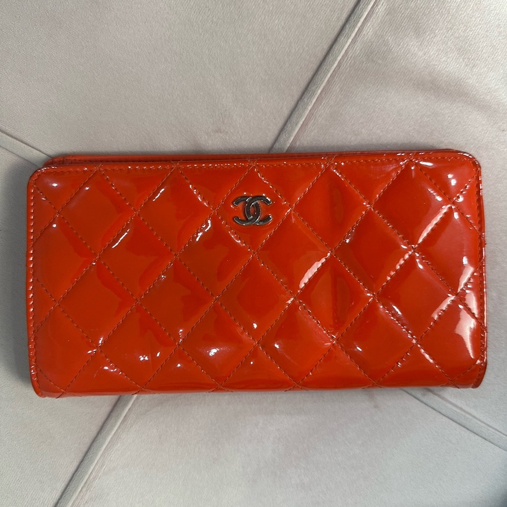 Chanel Red Quilted Patent Leather Wallet